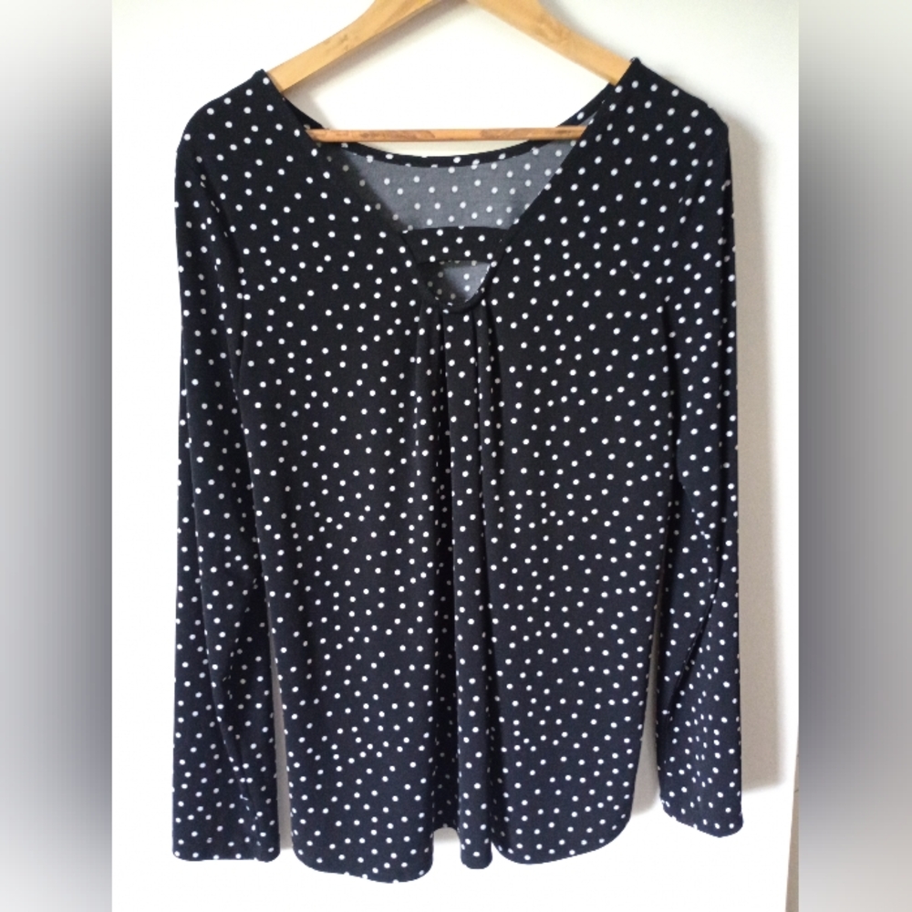 Susan Graver Black and White Polka Dot Top Size Medium - Picture 3 of 8